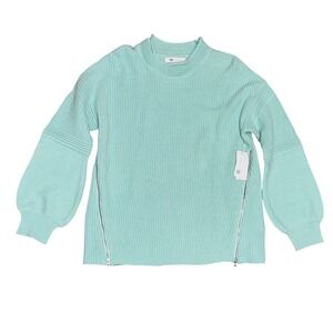 Fever Sweater Dusty Aqua Mock‎ Neck Balloon Sleeve Chunky Knit Zipper Sz XL NWT